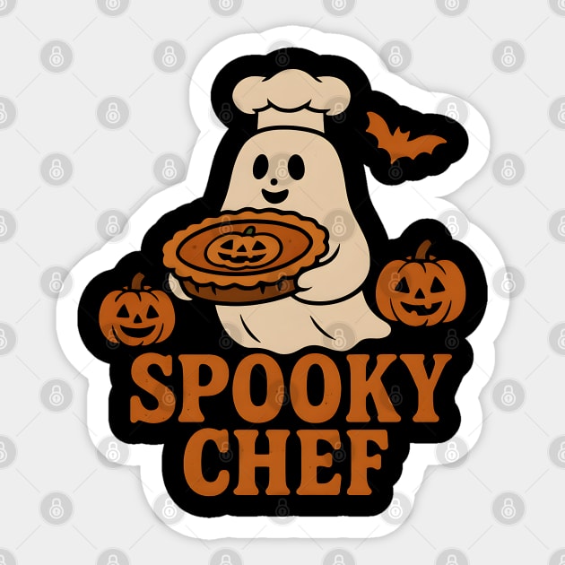 Spooky Chef Halloween Ghost Pumpkin Pie Graphic Gift Sticker by MakerMind8.2